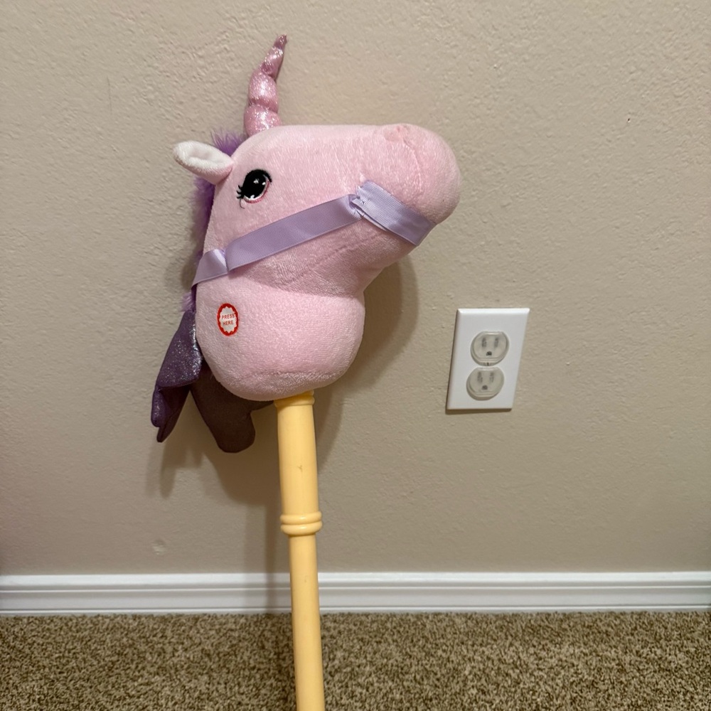 PonyLand Pink Unicorn Stick Horse with Sound Toy